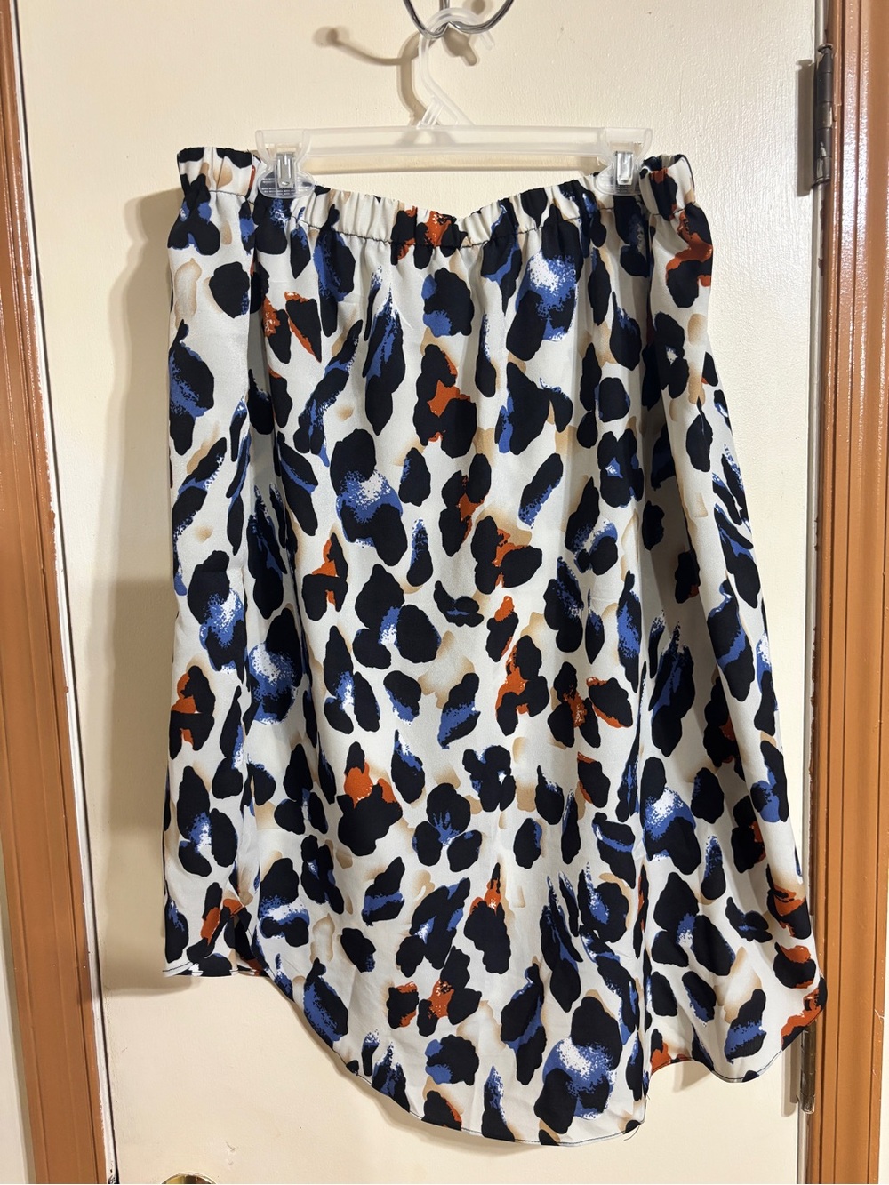 SHEIN White A-Line Skirt with Blue, Black & Orange Animal Spots